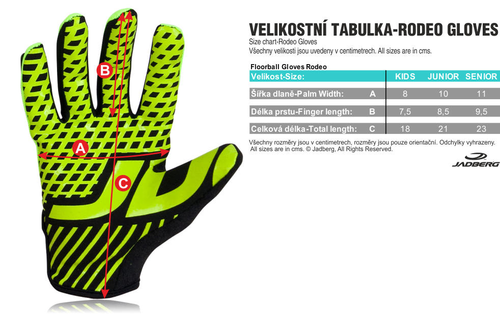 Size chart goalkeeper gloves Floorball